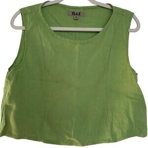FLAX Women's 100% Linen Green Fundamental Crop Boxy Tank Top, Size S, Like New